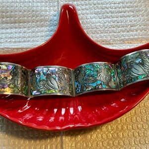 Vintage Storytelling 4 Panel chain Bracelet/Abalone shell like stained glass.